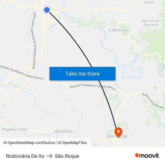 Rodoviária De Itu to São Roque map
