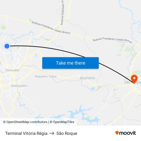 Terminal Vitória Régia to São Roque map