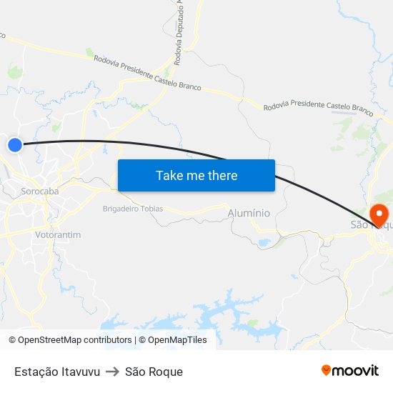 Estação Itavuvu to São Roque map