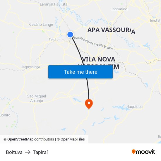 Boituva to Tapiraí map