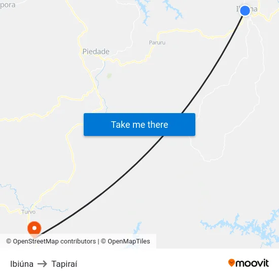 Ibiúna to Tapiraí map