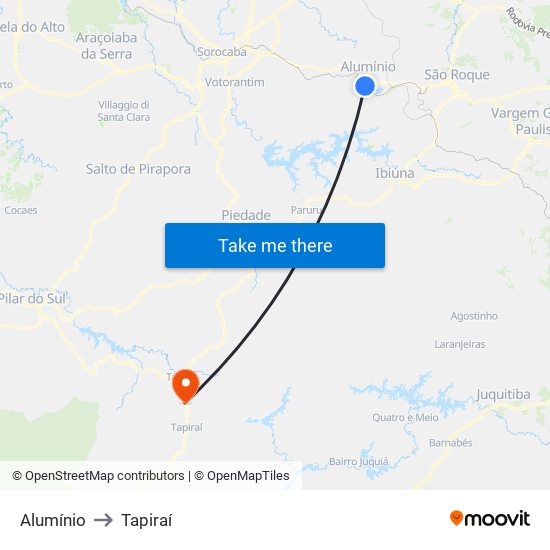 Alumínio to Tapiraí map