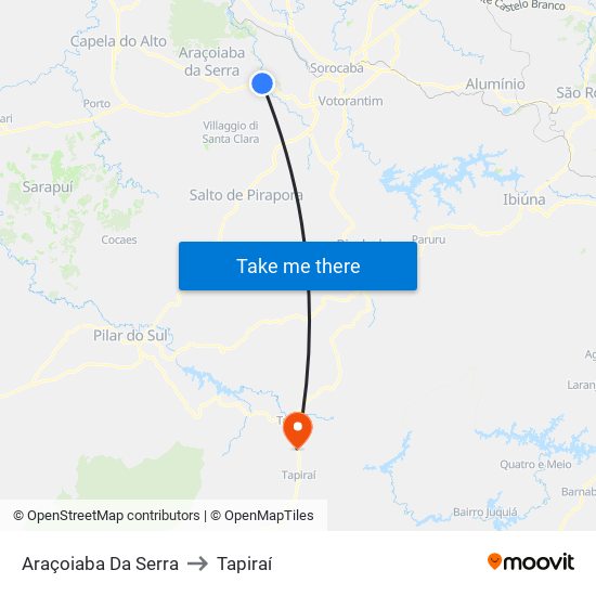 Araçoiaba Da Serra to Tapiraí map