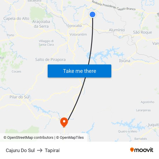 Cajuru Do Sul to Tapiraí map