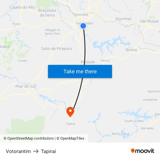 Votorantim to Tapiraí map