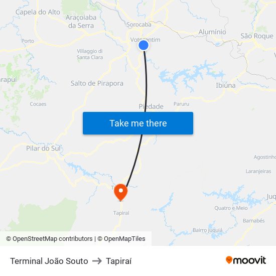 Terminal João Souto to Tapiraí map