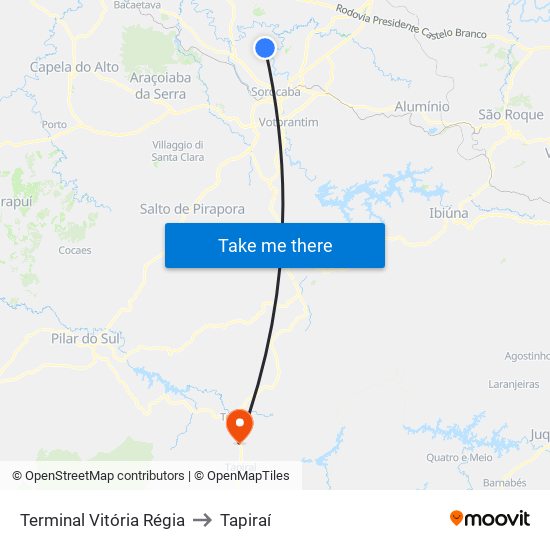 Terminal Vitória Régia to Tapiraí map