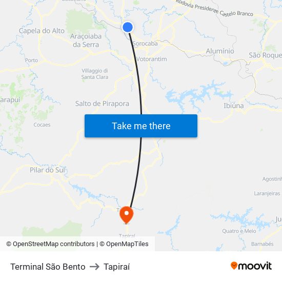 Terminal São Bento to Tapiraí map