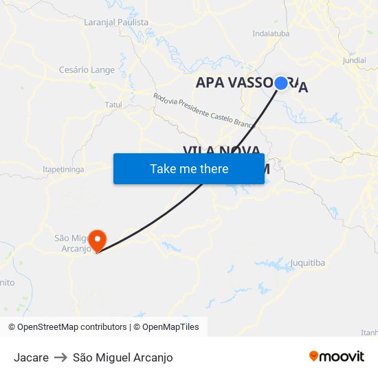 Jacare to São Miguel Arcanjo map