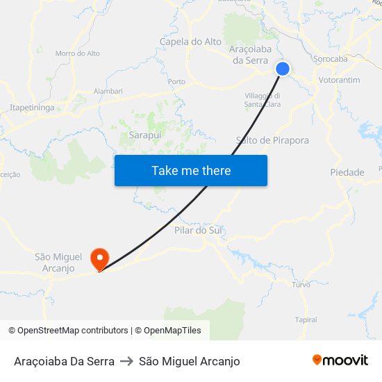 Araçoiaba Da Serra to São Miguel Arcanjo map