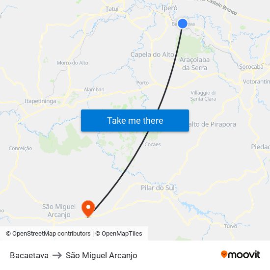 Bacaetava to São Miguel Arcanjo map