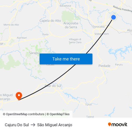 Cajuru Do Sul to São Miguel Arcanjo map