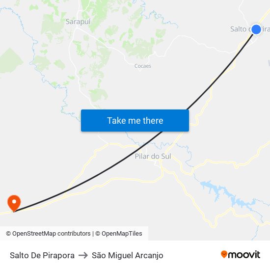 Salto De Pirapora to São Miguel Arcanjo map