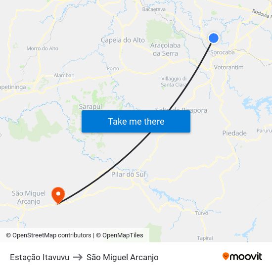 Estação Itavuvu to São Miguel Arcanjo map