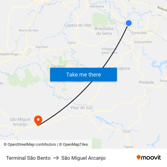 Terminal São Bento to São Miguel Arcanjo map