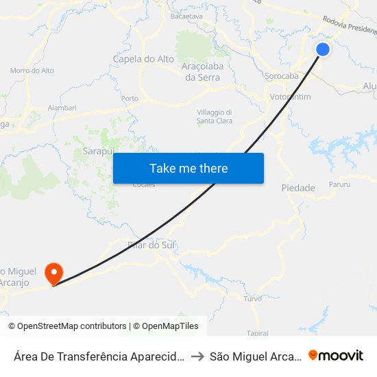 Área De Transferência Aparecidinha to São Miguel Arcanjo map