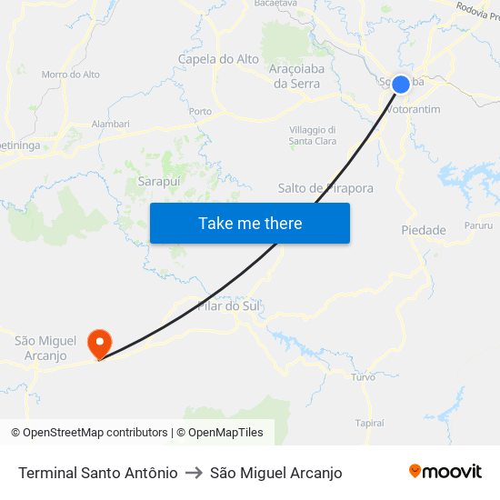 Terminal Santo Antônio to São Miguel Arcanjo map