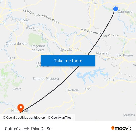 Cabreúva to Pilar Do Sul map