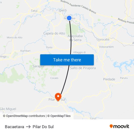 Bacaetava to Pilar Do Sul map