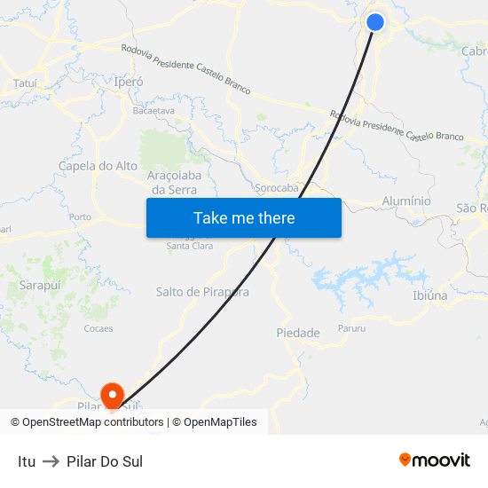 Itu to Pilar Do Sul map