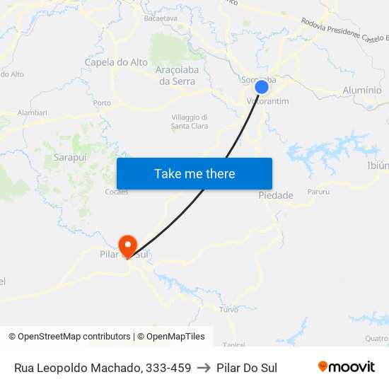 Rua Leopoldo Machado, 333-459 to Pilar Do Sul map