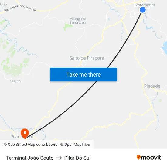 Terminal João Souto to Pilar Do Sul map