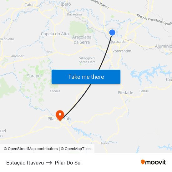 Estação Itavuvu to Pilar Do Sul map