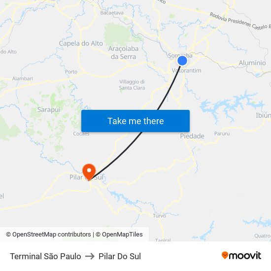 Terminal São Paulo to Pilar Do Sul map