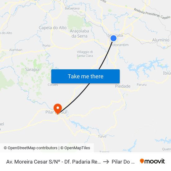 Av. Moreira Cesar S/Nº - Df. Padaria Real - to Pilar Do Sul map