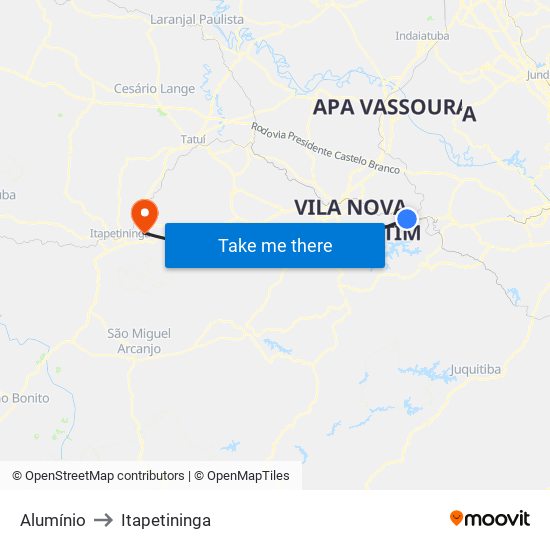 Alumínio to Itapetininga map