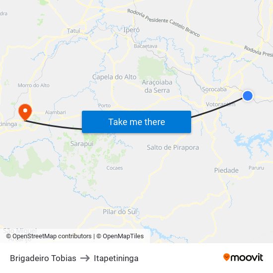 Brigadeiro Tobias to Itapetininga map