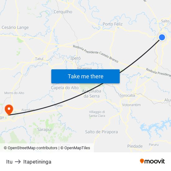 Itu to Itapetininga map