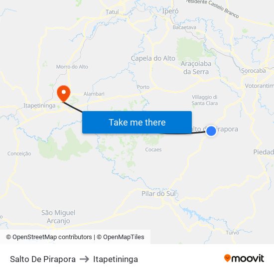 Salto De Pirapora to Itapetininga map