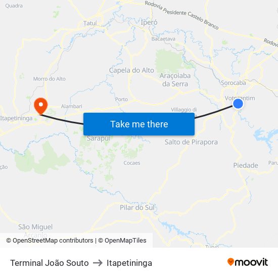 Terminal João Souto to Itapetininga map