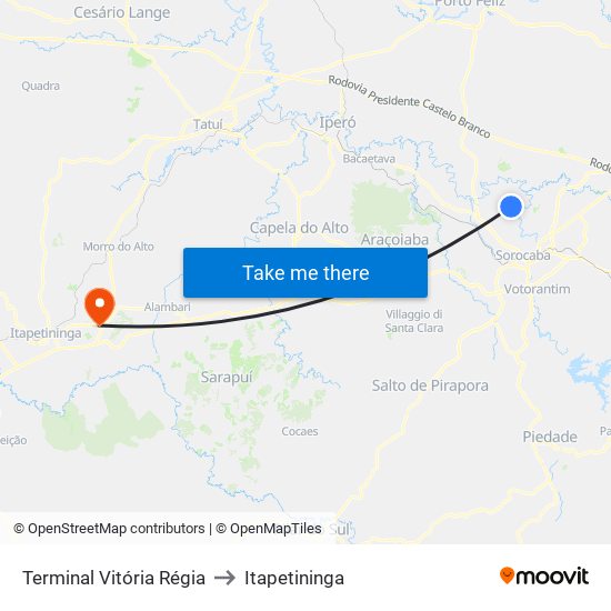 Terminal Vitória Régia to Itapetininga map