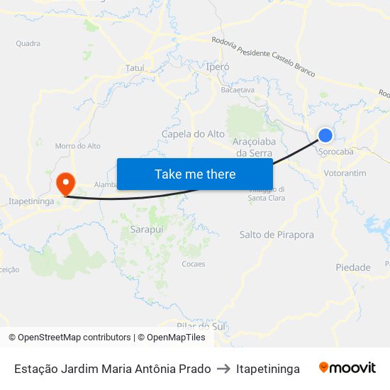 Estação Jardim Maria Antônia Prado to Itapetininga map