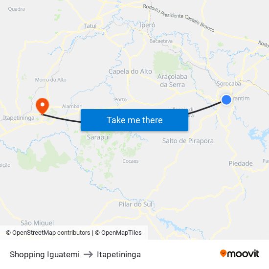 Shopping Iguatemi to Itapetininga map