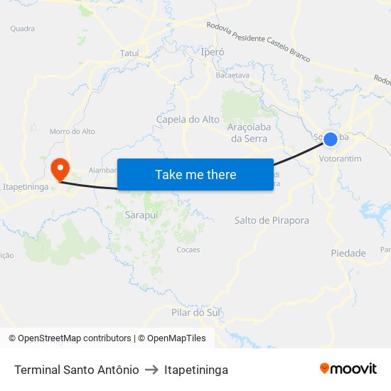 Terminal Santo Antônio to Itapetininga map