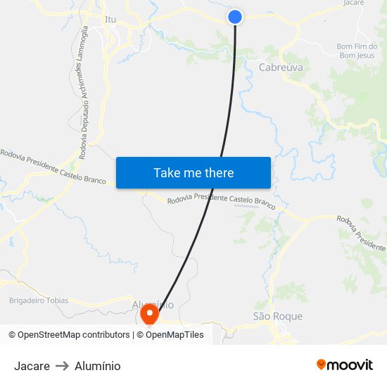 Jacare to Alumínio map