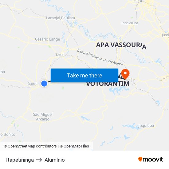 Itapetininga to Alumínio map