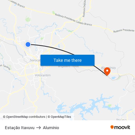 Estação Itavuvu to Alumínio map