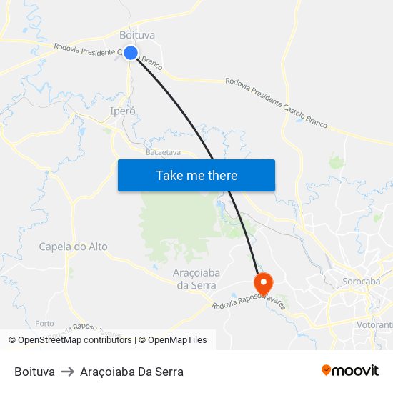 Boituva to Araçoiaba Da Serra map