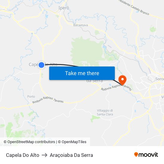 Capela Do Alto to Araçoiaba Da Serra map