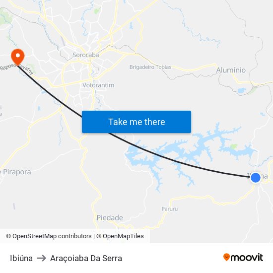 Ibiúna to Araçoiaba Da Serra map