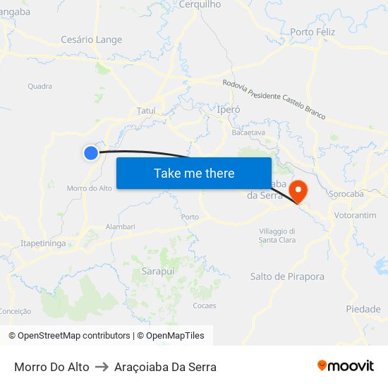 Morro Do Alto to Araçoiaba Da Serra map