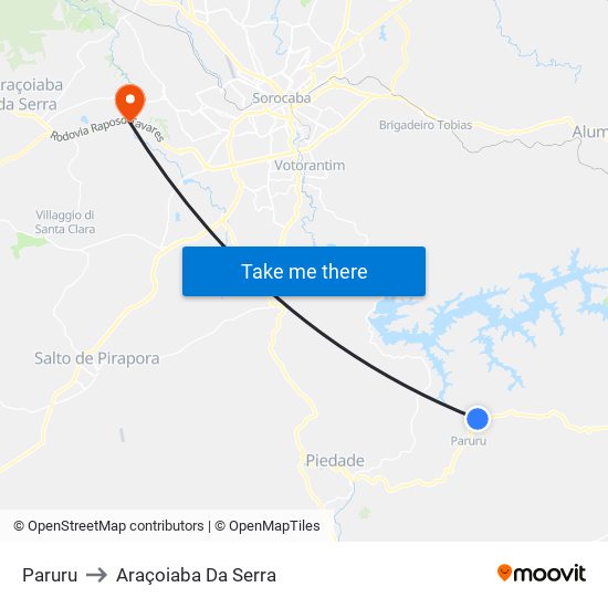 Paruru to Araçoiaba Da Serra map