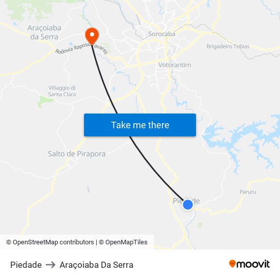 Piedade to Araçoiaba Da Serra map