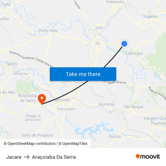Jacare to Araçoiaba Da Serra map
