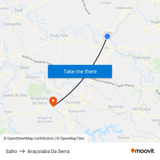 Salto to Araçoiaba Da Serra map