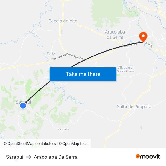 Sarapuí to Araçoiaba Da Serra map
